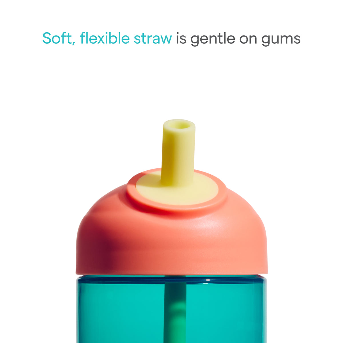 Children's sippy cup with a soft, flexible straw on a white background