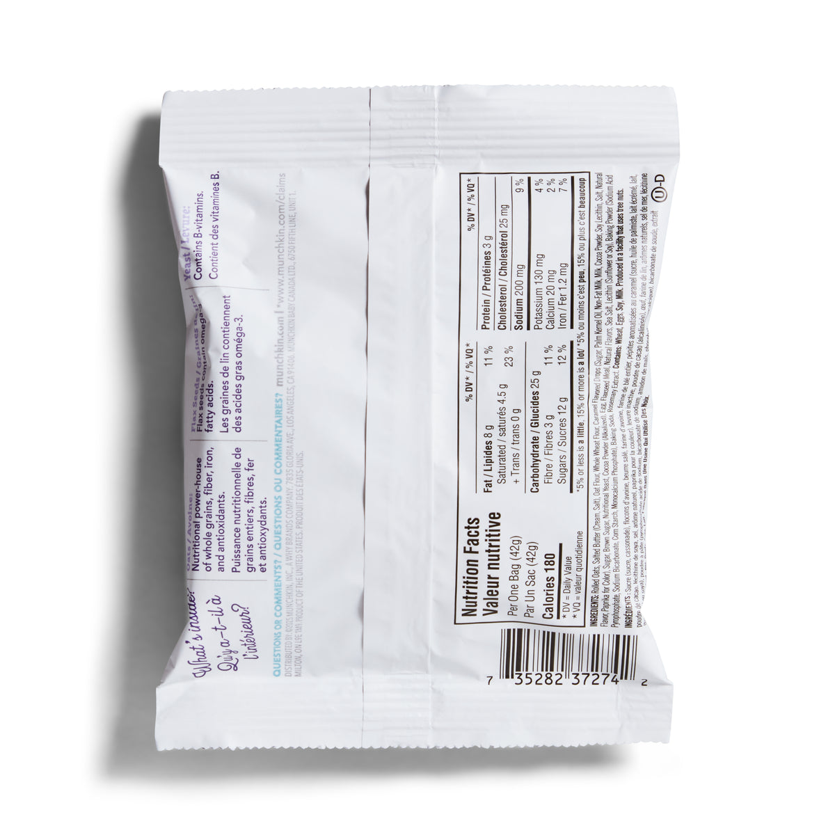 Close-up of a nutritional label on a white background