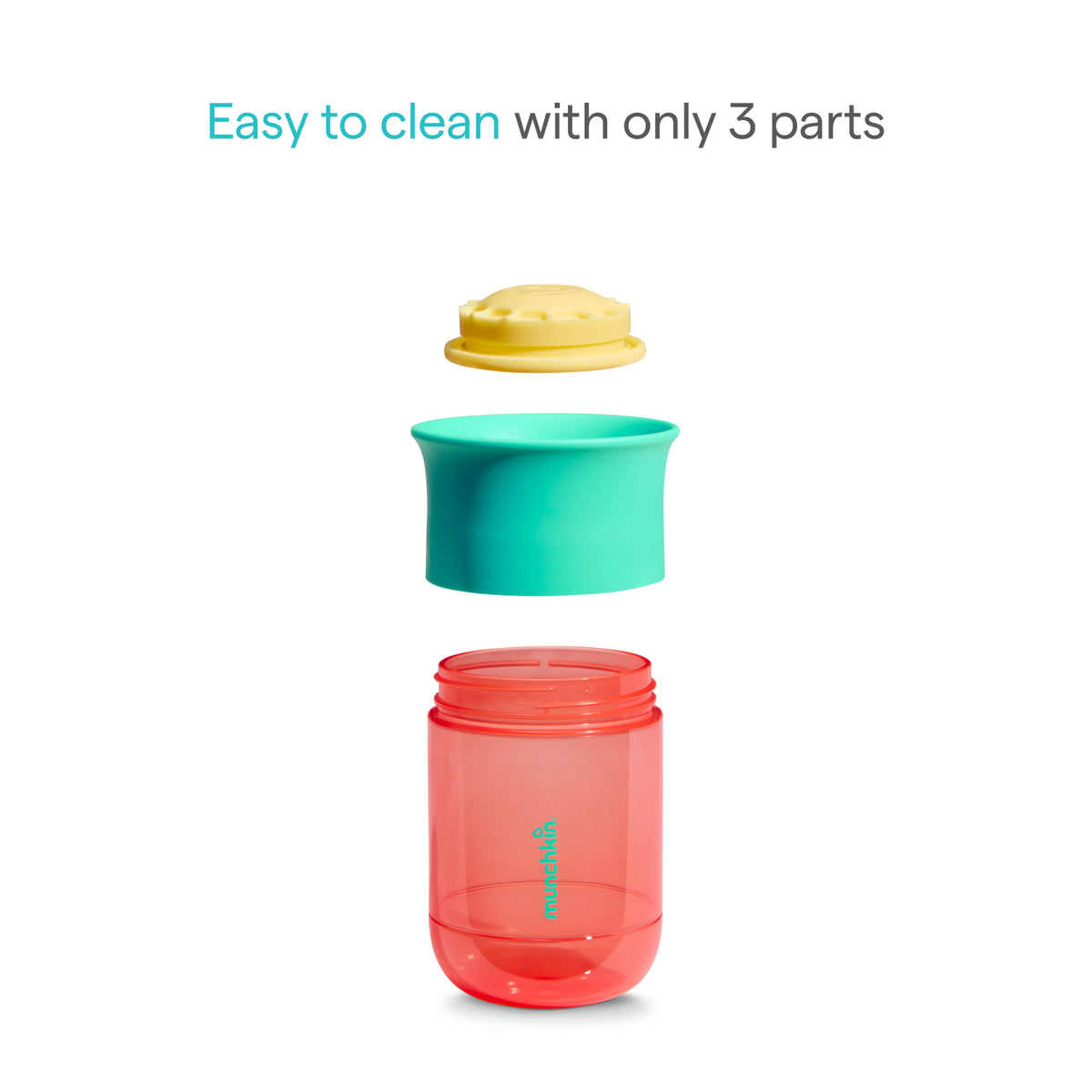 Colorful sippy cup with separate parts on a white background