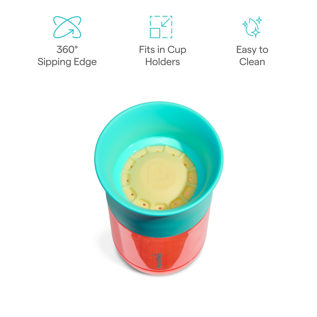 Colorful cup with features highlighted on a white background