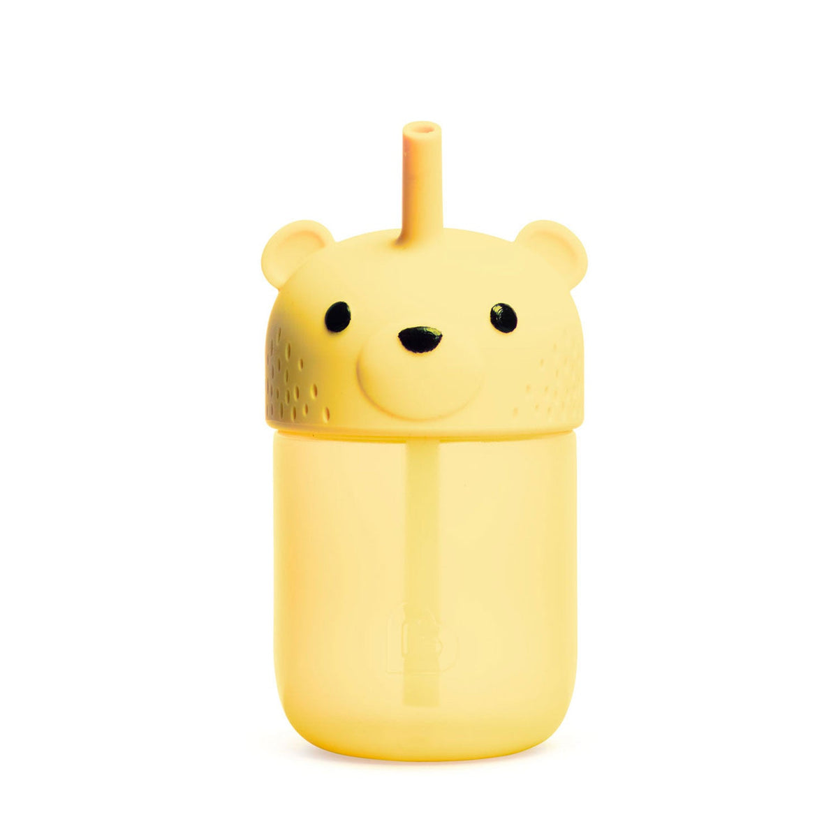 Yellow bear-shaped container with a lid on a white background