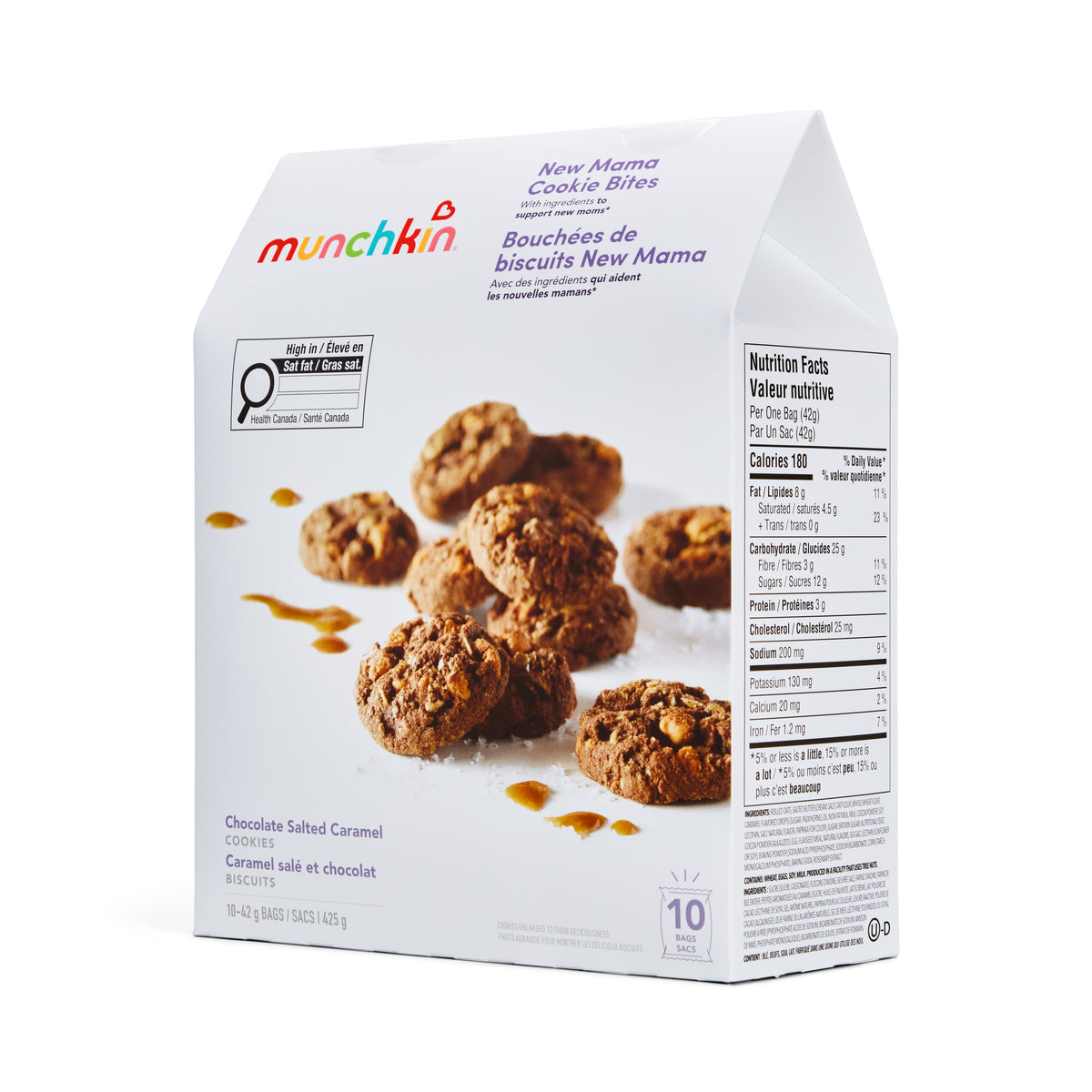 Box of Munchkin New Mama Cookie Bites on a white background