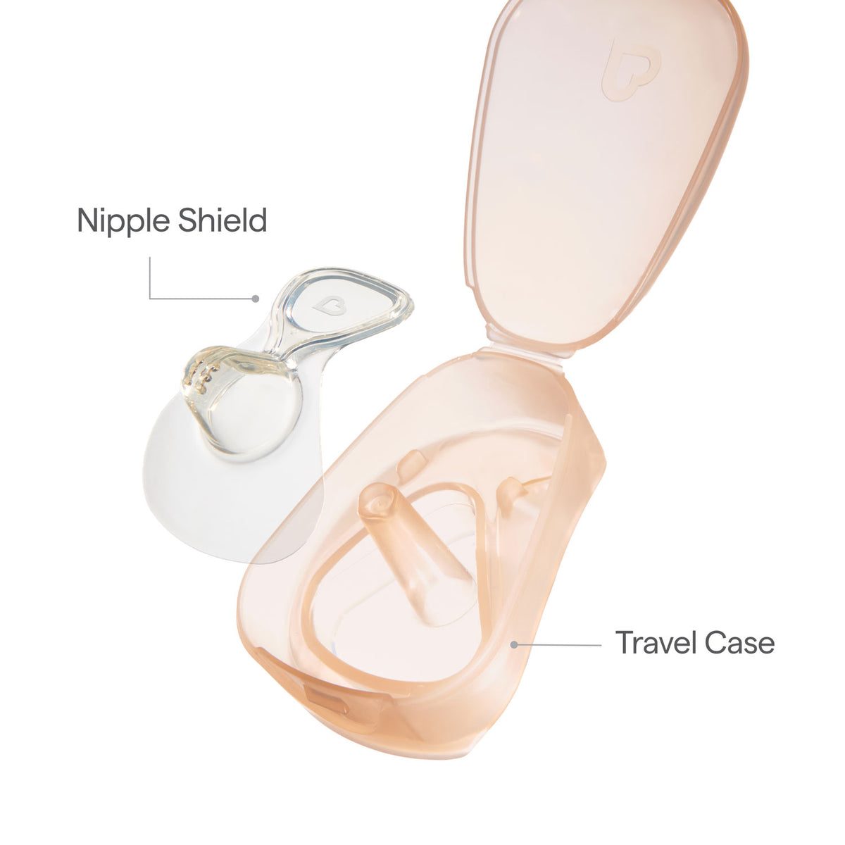 Nipple shield with travel case on a white background