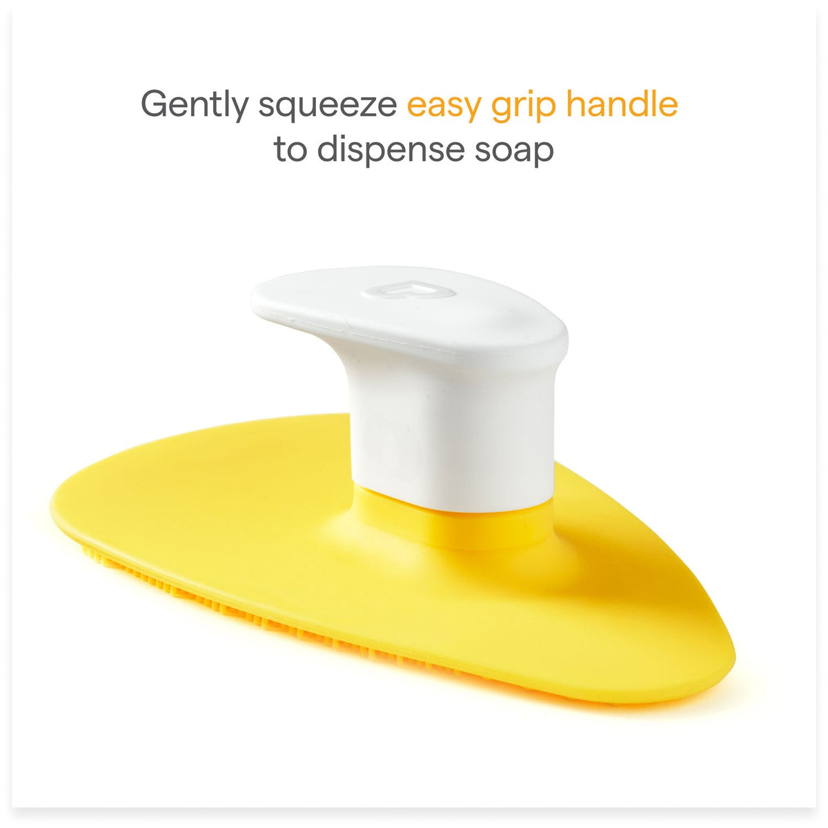Yellow soap dispenser with white top on a white background