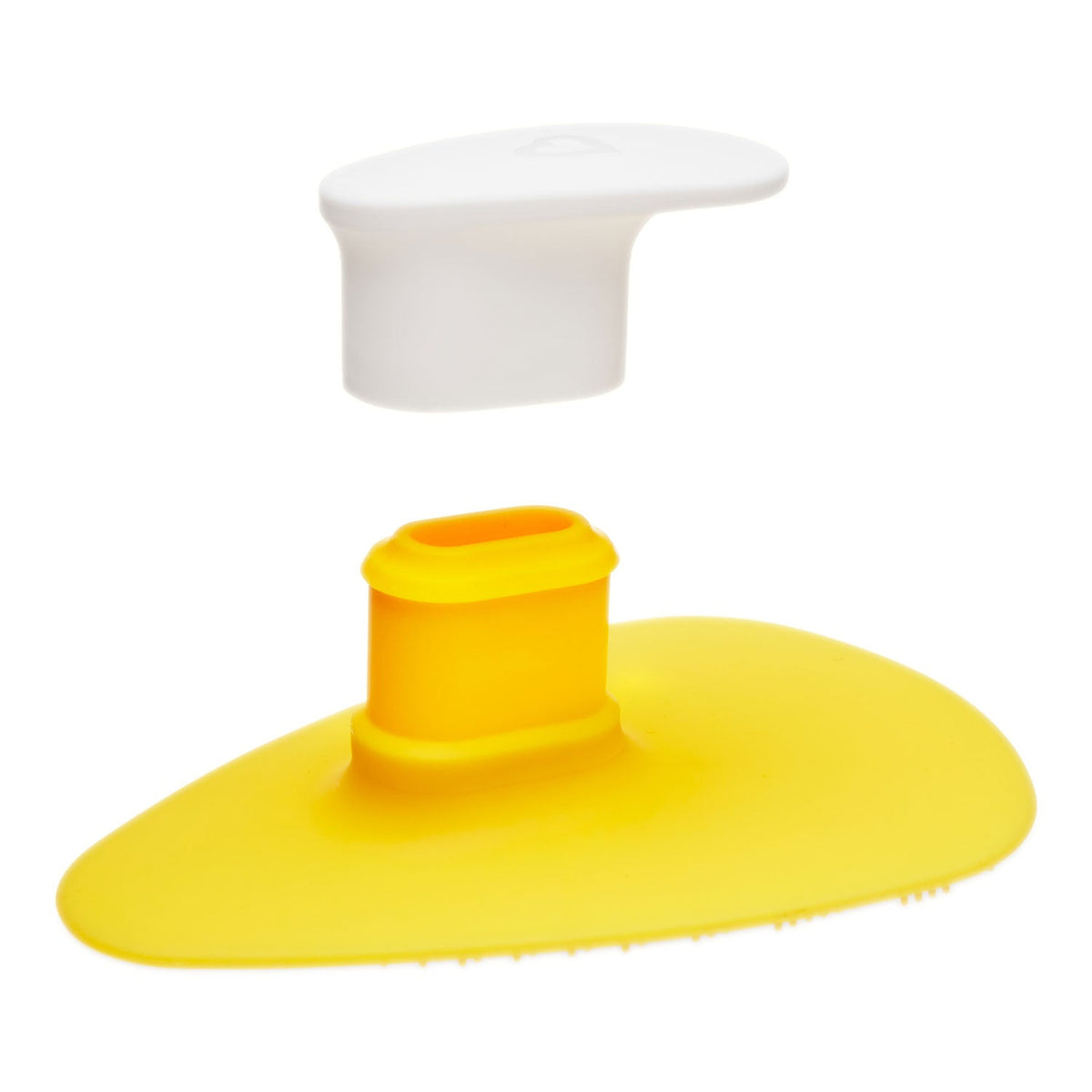 Yellow and white rubber duck on a white background