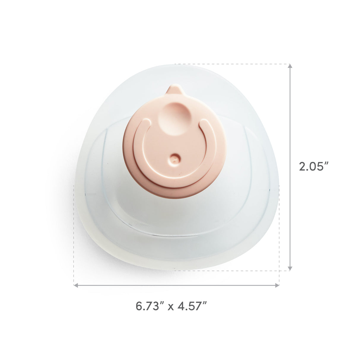 Measurement details of a round object with a pink top and white base on a white background